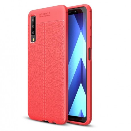 Coque Silicone Samsung Galaxy A7 2018 Cuir 3D Rouge