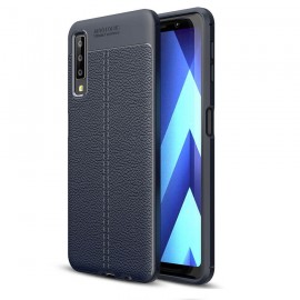 Coque Silicone Samsung Galaxy A7 2018 Cuir 3D Bleu