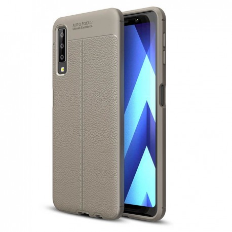 Coque Silicone Samsung Galaxy A7 2018 Cuir 3D Gris