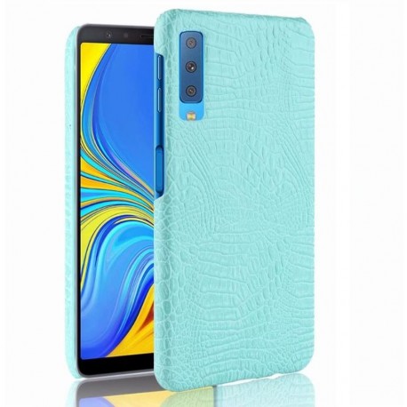 Coque Samsung Galaxy A7 2018 Croco Cuir Turquoise
