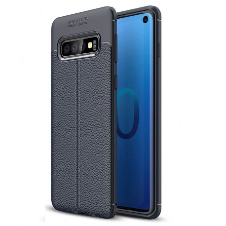 Coque Silicone Samsung Galaxy S10 Cuir 3D Bleu