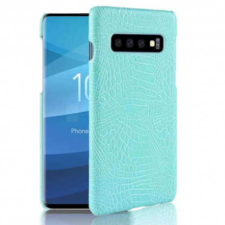 Coque Samsung Galaxy S10  Croco Cuir Turquoise