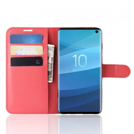 Etuis Portefeuille Samsung Galaxy S10 Simili Cuir Rouge