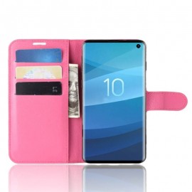 Etuis Portefeuille Samsung Galaxy S10 Simili Cuir Fushia