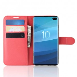 Etuis Portefeuille Samsung Galaxy S10 Plus Simili Cuir Rouge
