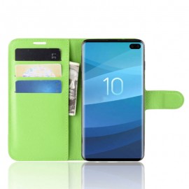 Etuis Portefeuille Samsung Galaxy S10 Plus Simili Cuir Vert
