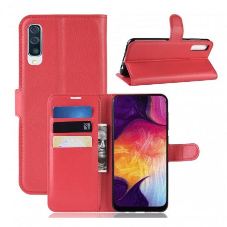 Etuis Portefeuille Samsung Galaxy A50 Simili Cuir Rouge