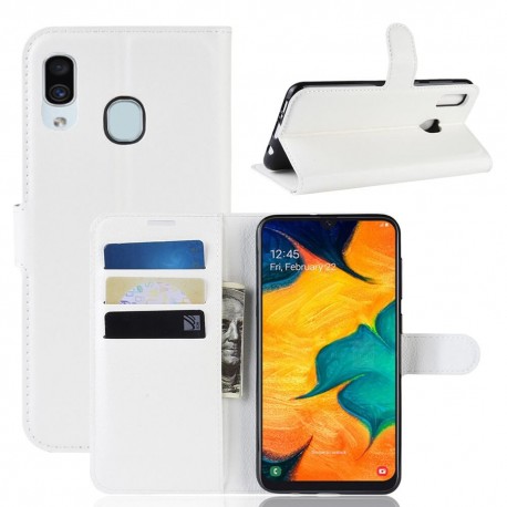 Etuis Portefeuille Samsung Galaxy A20 Simili Cuir Blanc