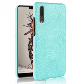 Coque Huawei P20 Cuir Croco Turquoise