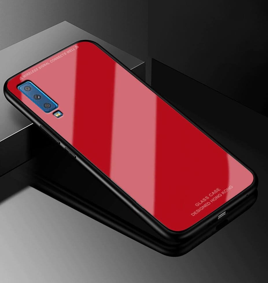 Coque Samsung Galaxy A7 2018 Silicone Rouge et Verre Trempé