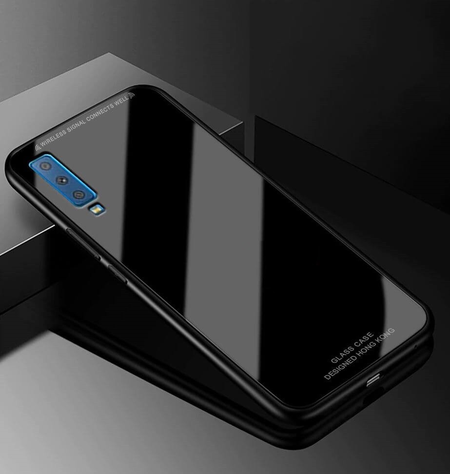 Coque Samsung Galaxy A7 2018 Silicone Noir et Verre Trempé