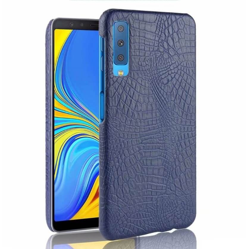 Coque Samsung Galaxy A7 2018 Croco Cuir Bleu