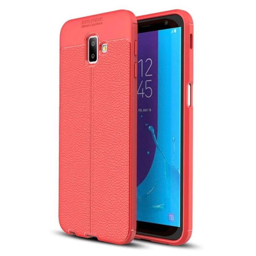 Coque Silicone Samsung Galaxy J6 Plus Cuir 3D Rouge