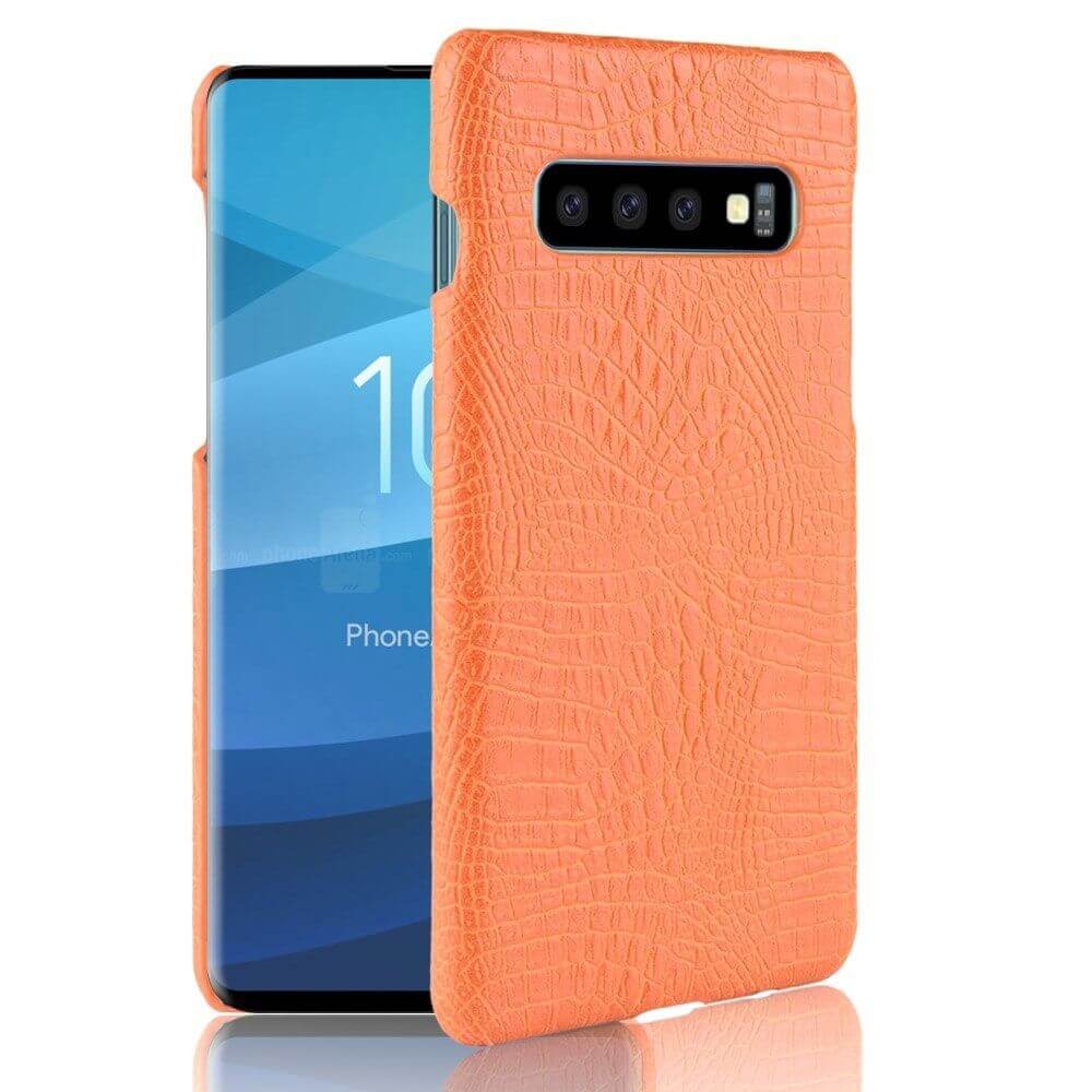 Coque Samsung Galaxy S10 Plus Croco Cuir Orange