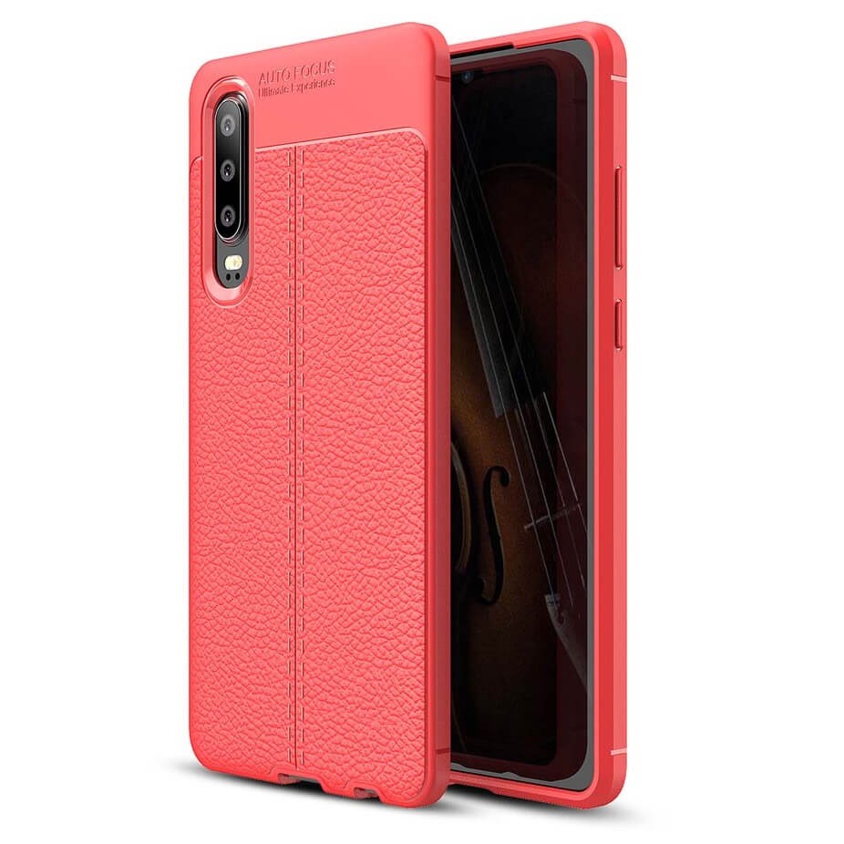 Coque Silicone Huawei P30 Cuir 3D Rouge