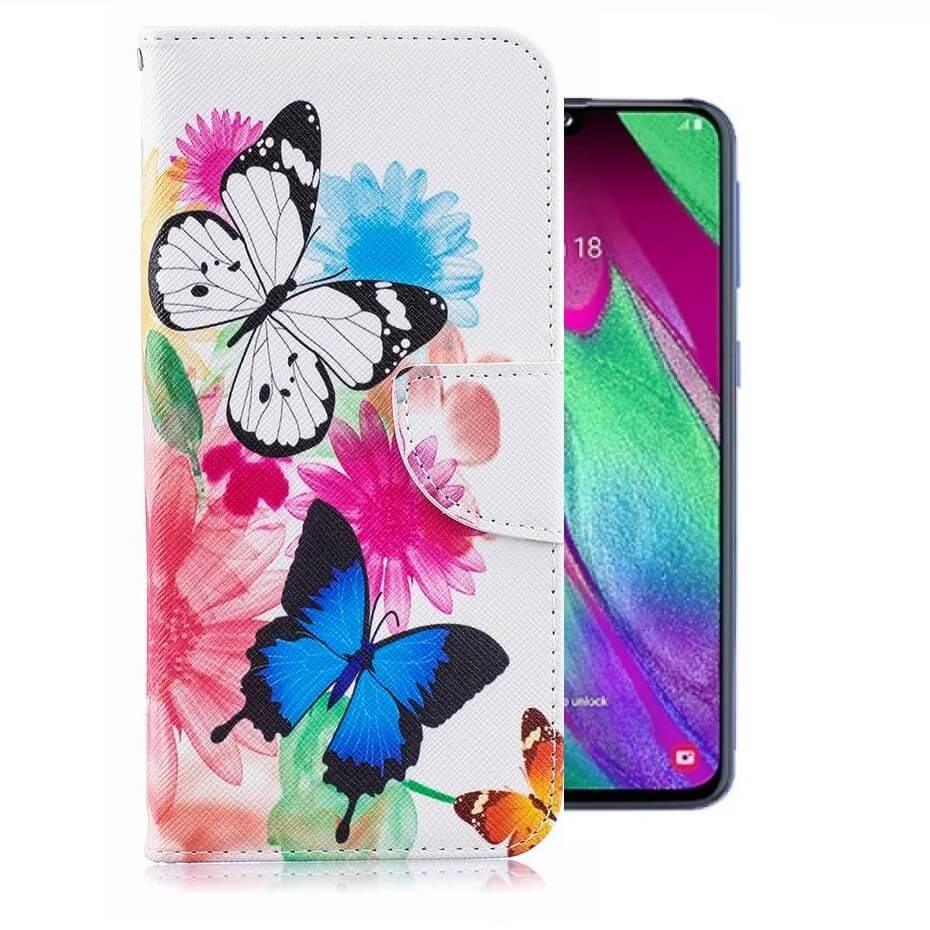 Etuis Portefeuille Samsung Galaxy A40 Simili Cuir Papillons