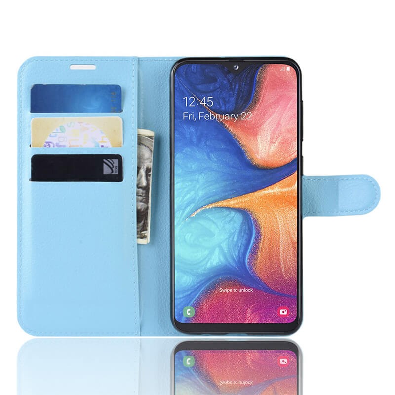 Etuis Portefeuille Samsung Galaxy A10 Simili Cuir Bleu.